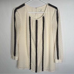 J. Crew Swiss Dot Top Blouse Lace Trim Ivory Black Women’s Size 2